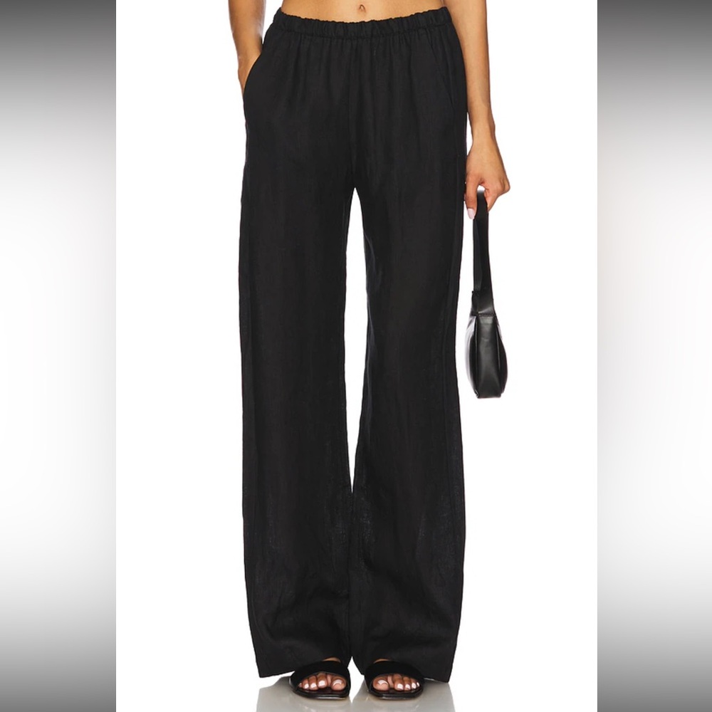 Enza Costa Black Wide-Leg Elastic-Waist Pants